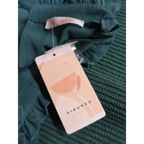 Kirundo Women's extra Large Sweater NWT Green Sheer High Collar Ruffle Preppy - Picture 14 of 16